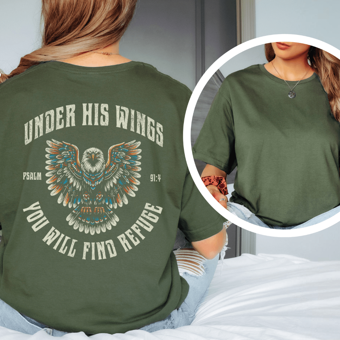 Under His Wings - Back Print T-Shirt