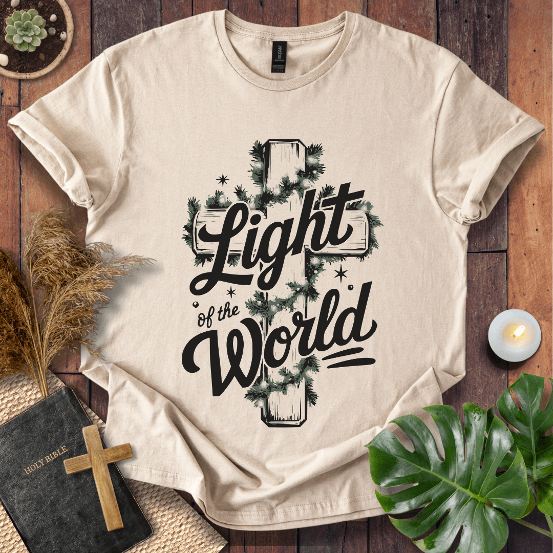 Inspirational Christian t-shirt celebrating Jesus as the Light of the World