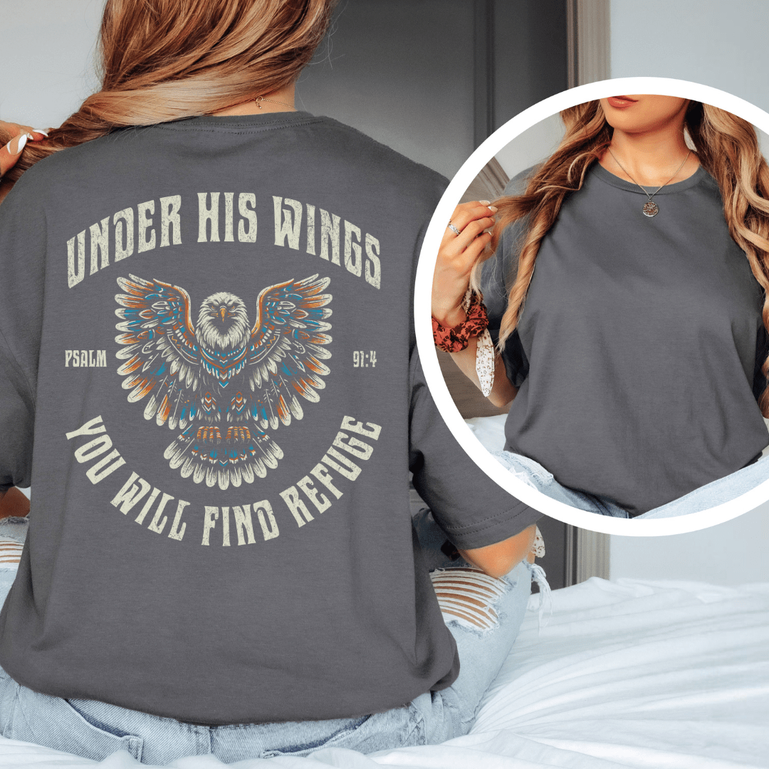 Under His Wings - Back Print T-Shirt