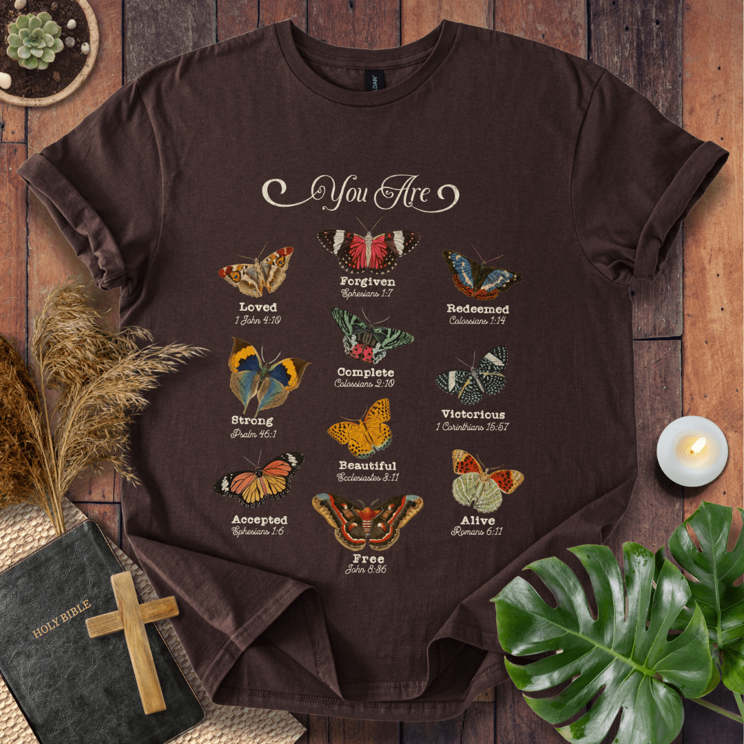 “Inspirational Bible verse shirt with butterfly design – Christian faith tee”