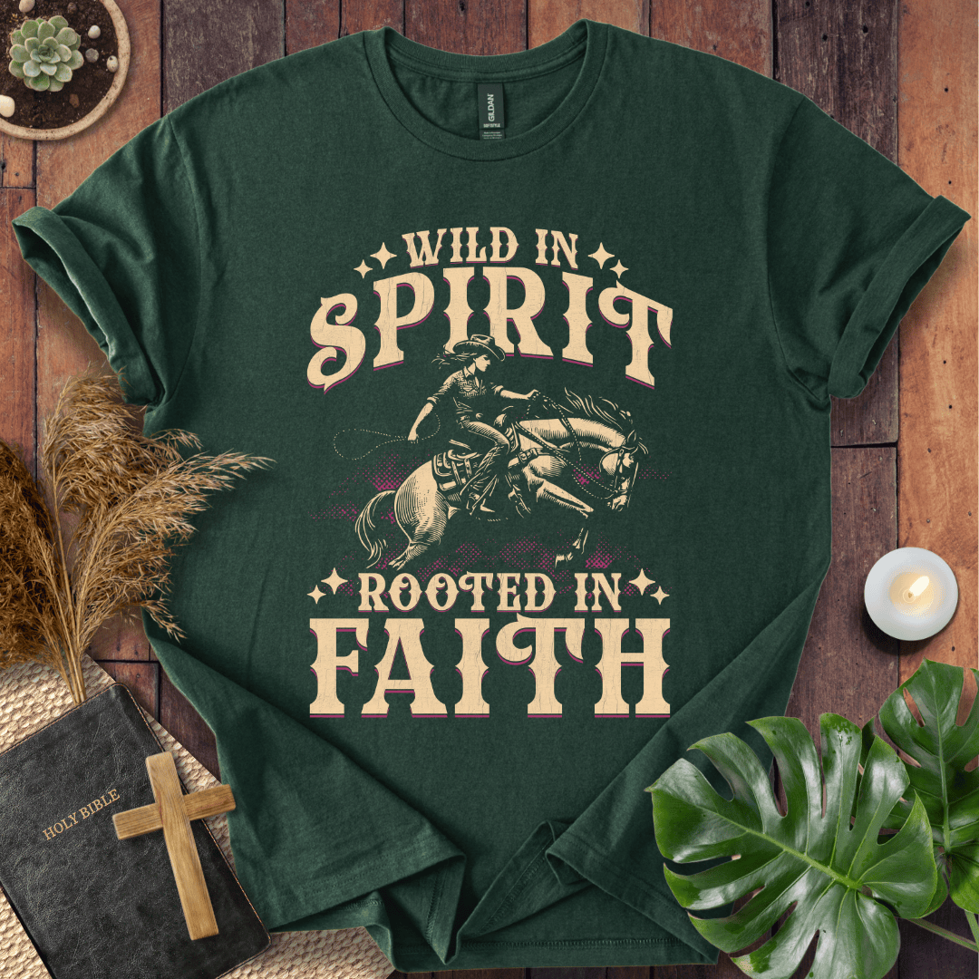 Western Christian shirt with faith message and horse graphic
