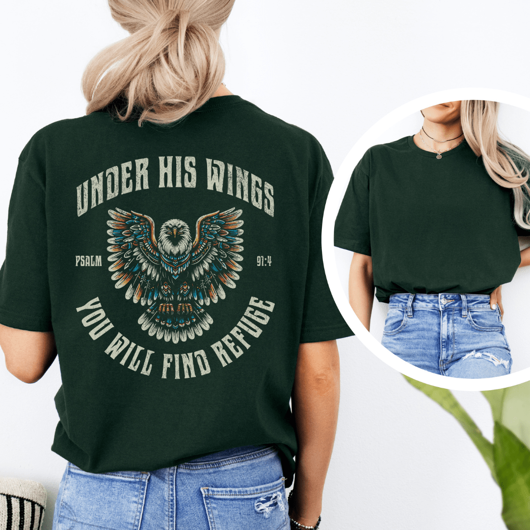 Under His Wings - Back Print T-Shirt