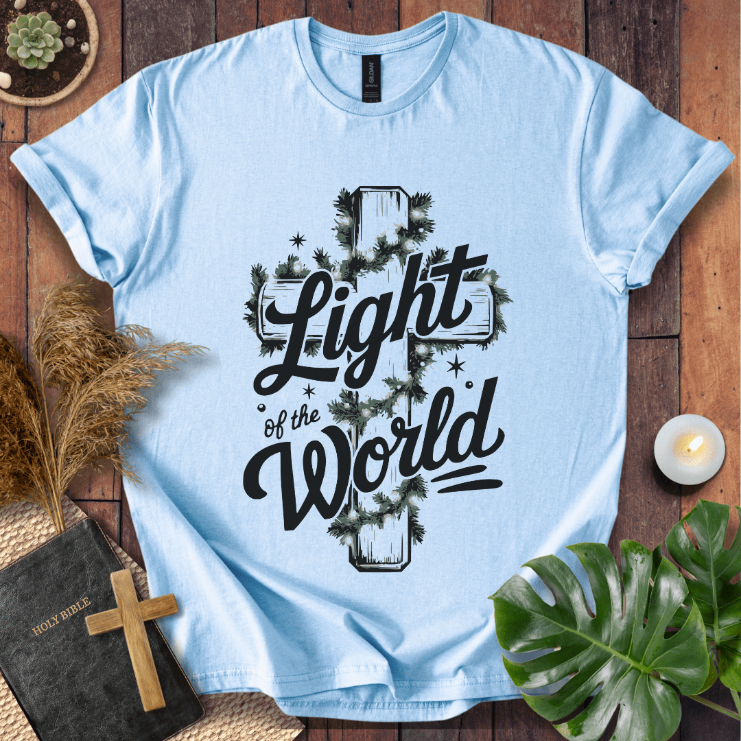Inspirational Christian t-shirt celebrating Jesus as the Light of the World