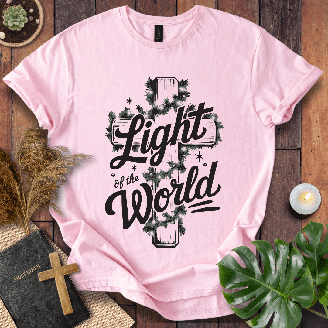 Inspirational Christian t-shirt celebrating Jesus as the Light of the World