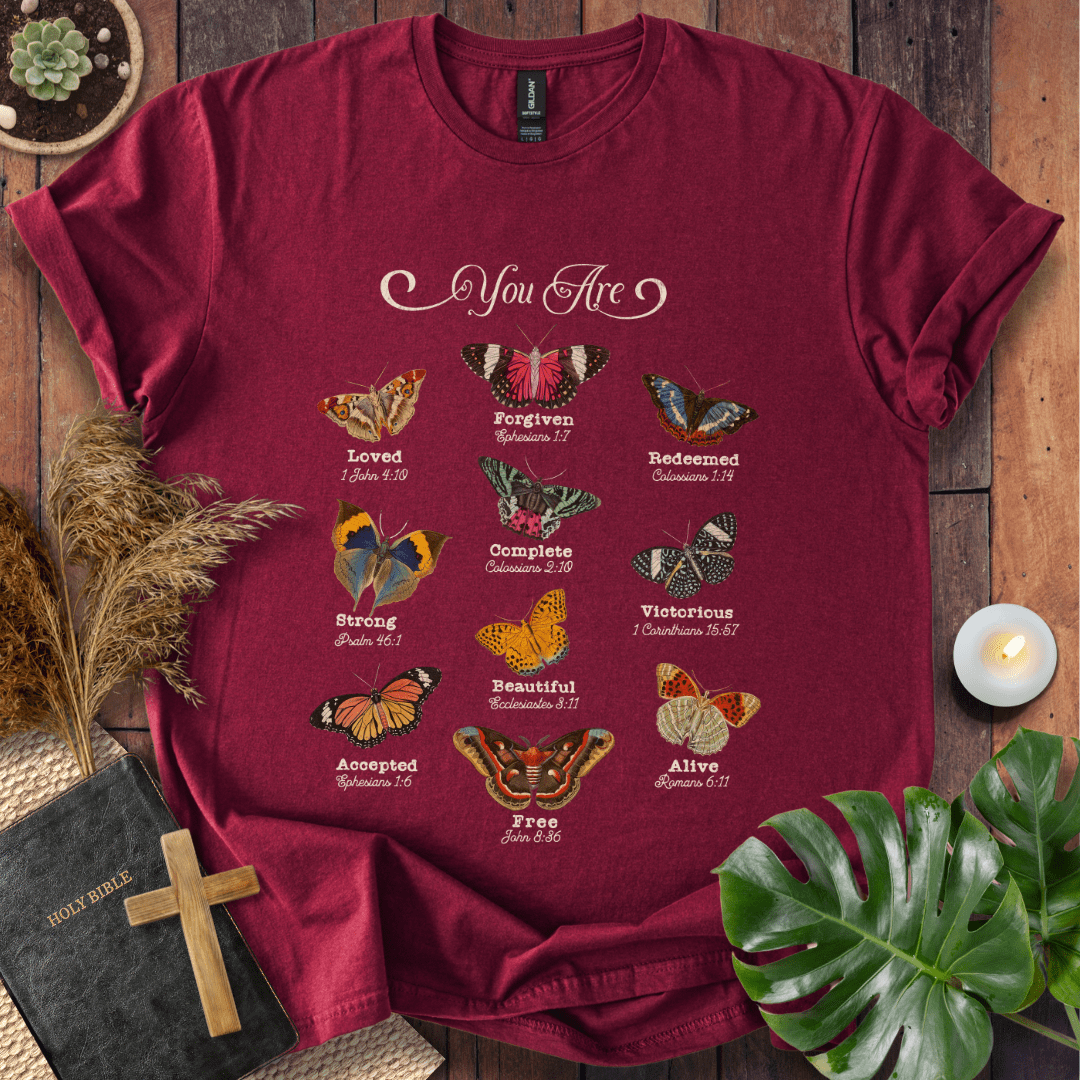 “Inspirational Bible verse shirt with butterfly design – Christian faith tee”