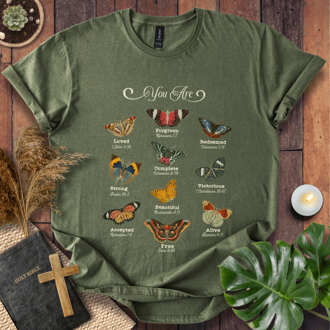 “Inspirational Bible verse shirt with butterfly design – Christian faith tee”