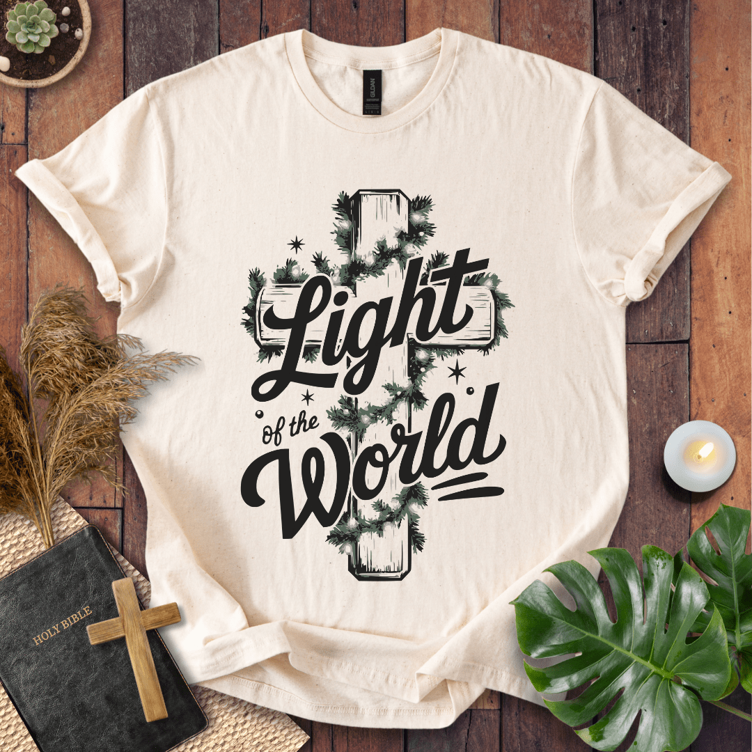 Inspirational Christian t-shirt celebrating Jesus as the Light of the World