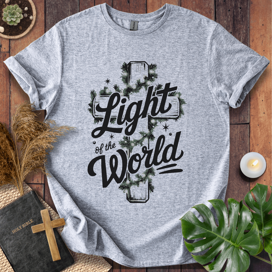 Inspirational Christian t-shirt celebrating Jesus as the Light of the World