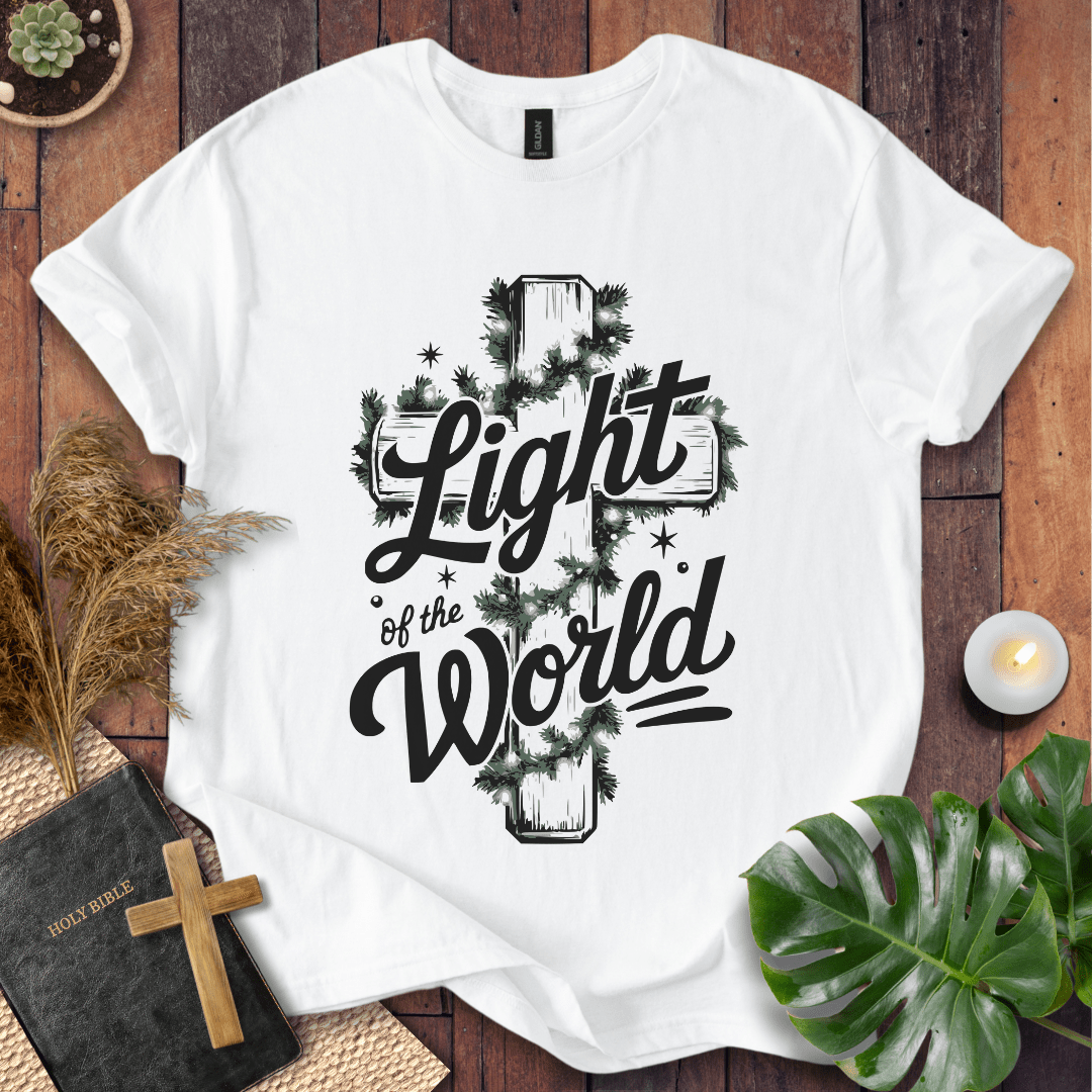 Inspirational Christian t-shirt celebrating Jesus as the Light of the World